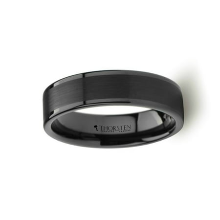 Thorsten Vulcan Black Tungsten Ring with Brushed Finish and Polished Edges 10mm Width from Roy Rose Jewelry 